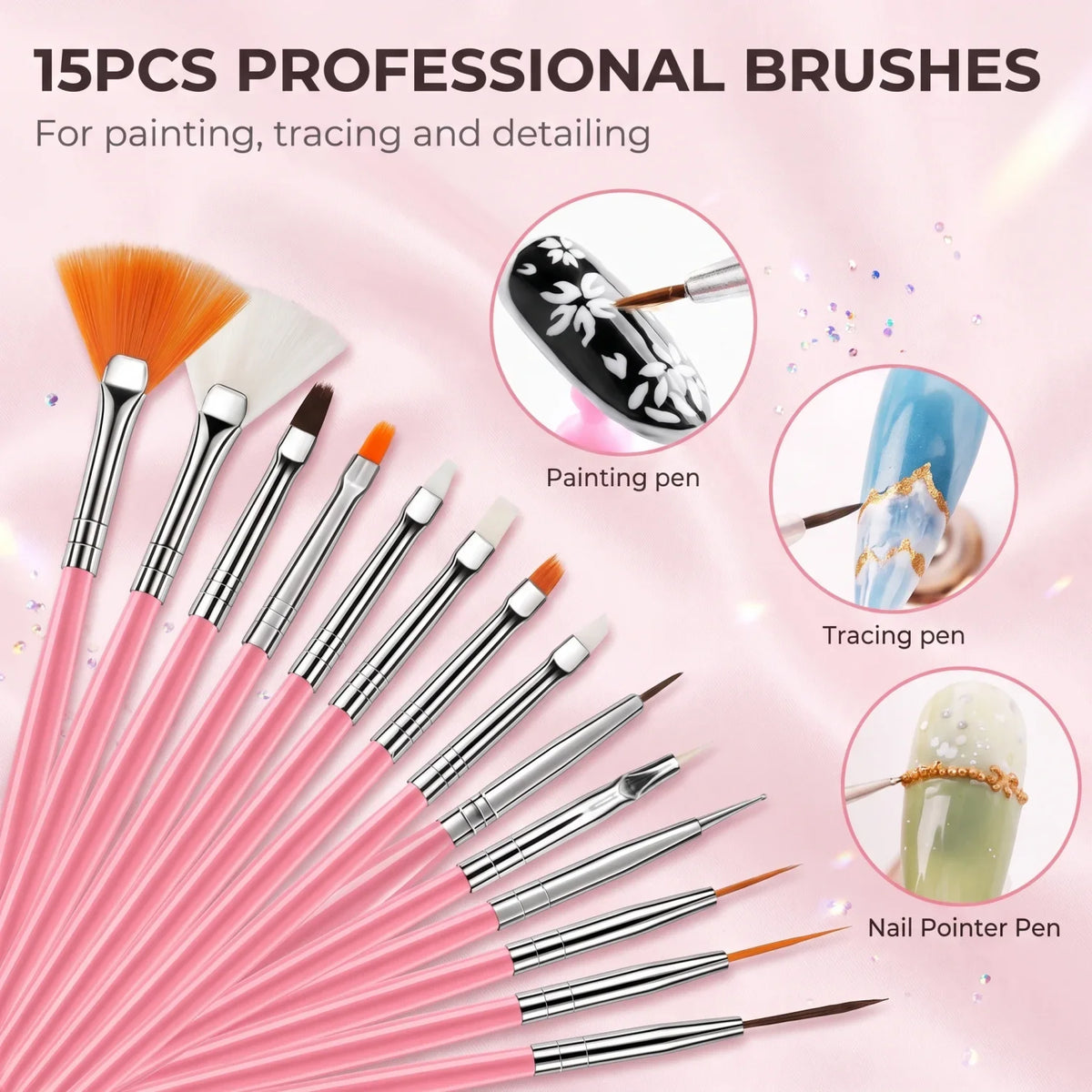 27-Piece Professional DIY Nail Art Brush Set, including nail art brushes/dotting tools/liner brushes/mixing palette/brush holder