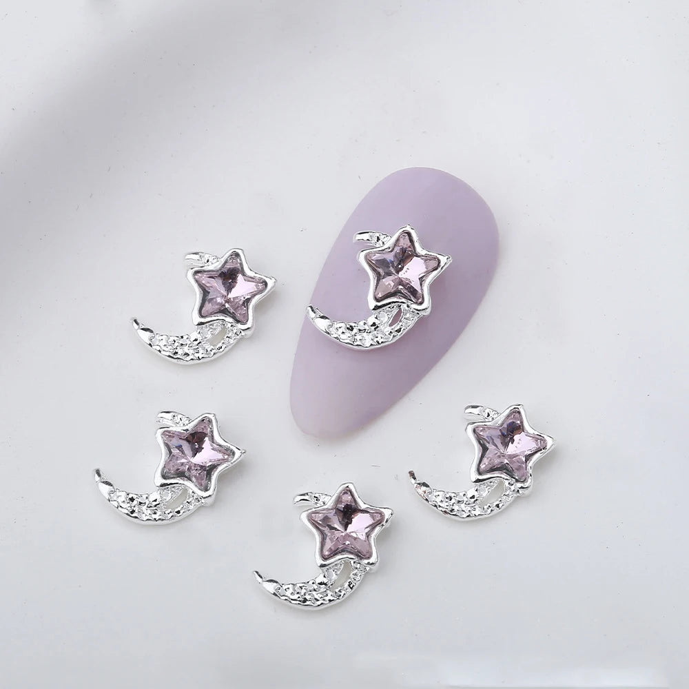 10Pcs Pink Alloy Collection Nail Art Charm 3D Shiny Diamond Crystal Gem Sliver Metal Nail Ornament DIY Exquisite Nail Decoration