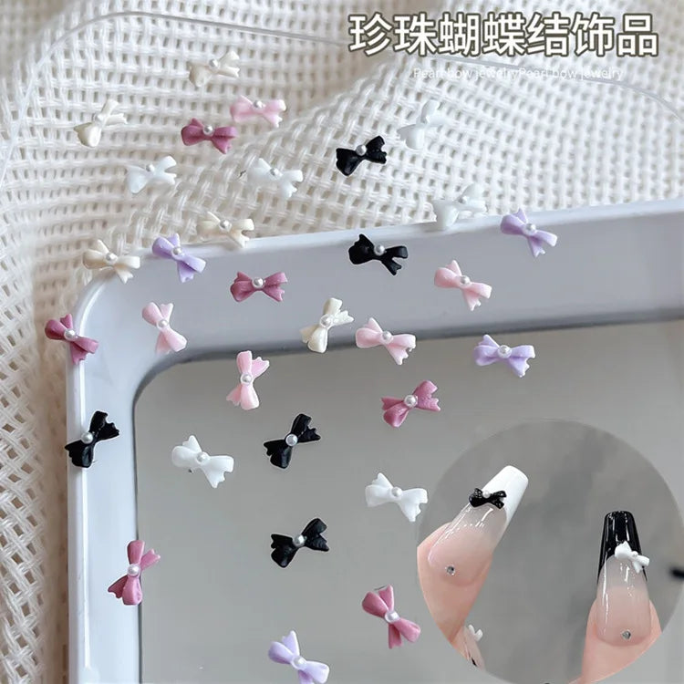 Mini Imitation Pearl Bow Nail Art Accessories Multi Colors Sweet and Cute Bow Decorative Nail Charms Supplies DIY Manicure Tools