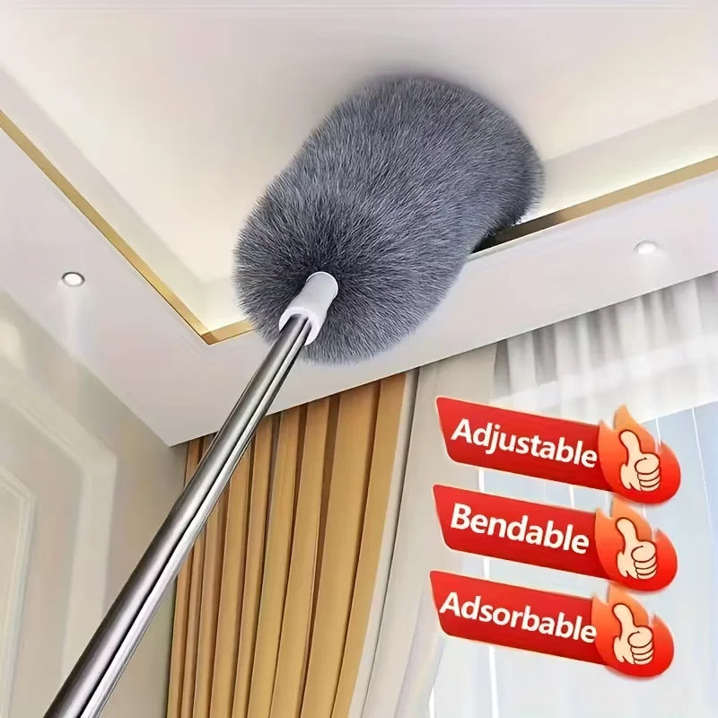 Duster with Extension Rod, Retractable Dust Brush, Microfiber Dust Brush, Reusable, Washable Ceiling Cleaning Tool