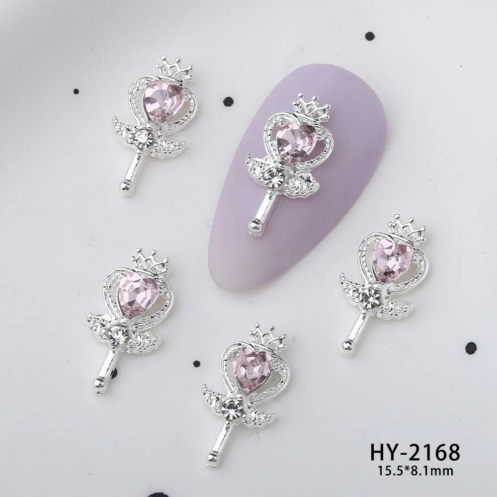 10Pcs Pink Alloy Collection Nail Art Charm 3D Shiny Diamond Crystal Gem Sliver Metal Nail Ornament DIY Exquisite Nail Decoration