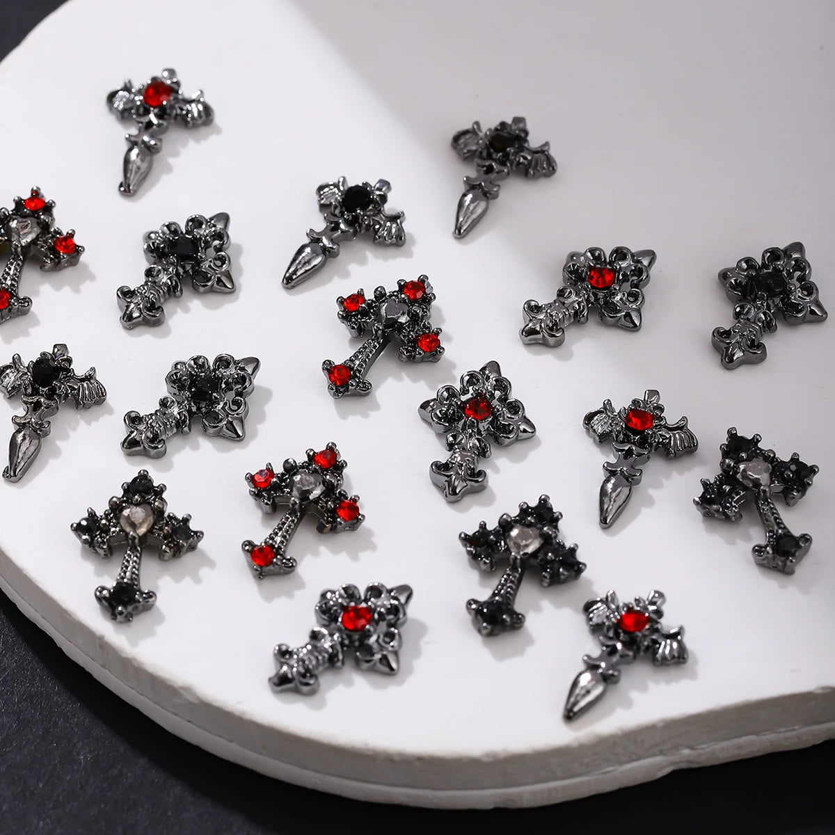 10pcs/pack Punk Style Three-Dimensional Cross Personalized Nail Art Alloy Decoration, Halloween Dark Style Cross DIY Decoration