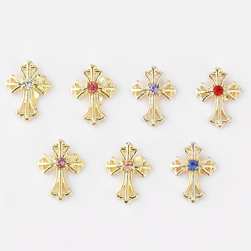 10Pcs Vintage Style Cross Nail Art Charms 3D European Americany Premium Metal Style Heart Nail Decoration DIY Nail Accessories