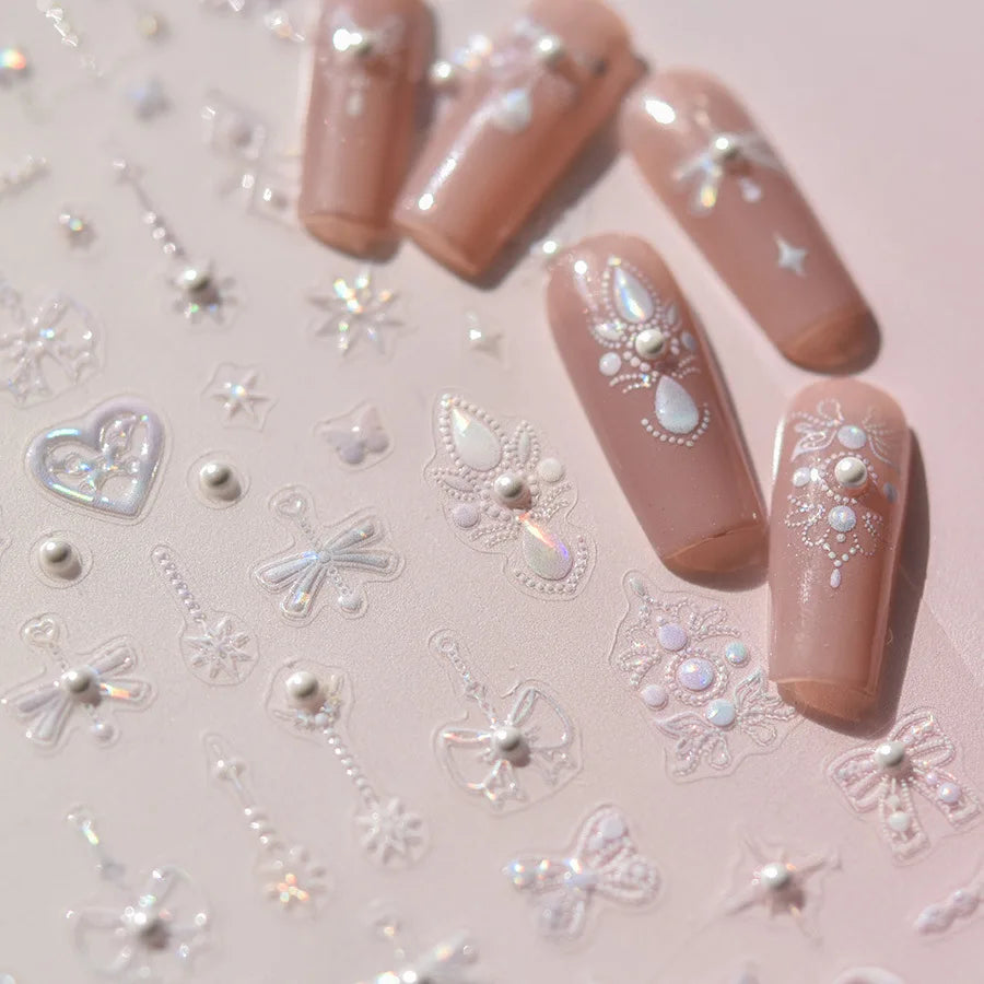 1pcs Crystal Diamond Nail Stickers 5D Laser Bowknot Star Moon Pearl Totem Heart 3D Adhesive Japanese Nail Art Decoration Sticker