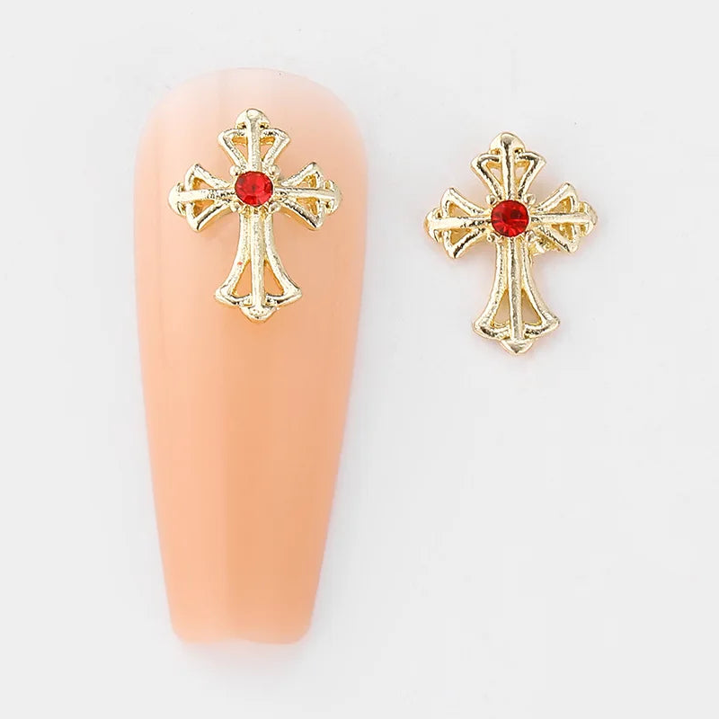 10Pcs Vintage Style Cross Nail Art Charms 3D European Americany Premium Metal Style Heart Nail Decoration DIY Nail Accessories