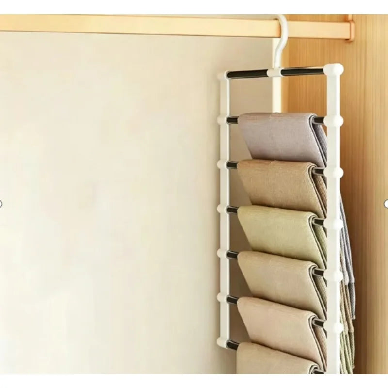 Foldable Pants Hanger Multi Layer Non Slip Clips Space Saving Closet Organizer for Trousers Storage Collapsible Hanging System