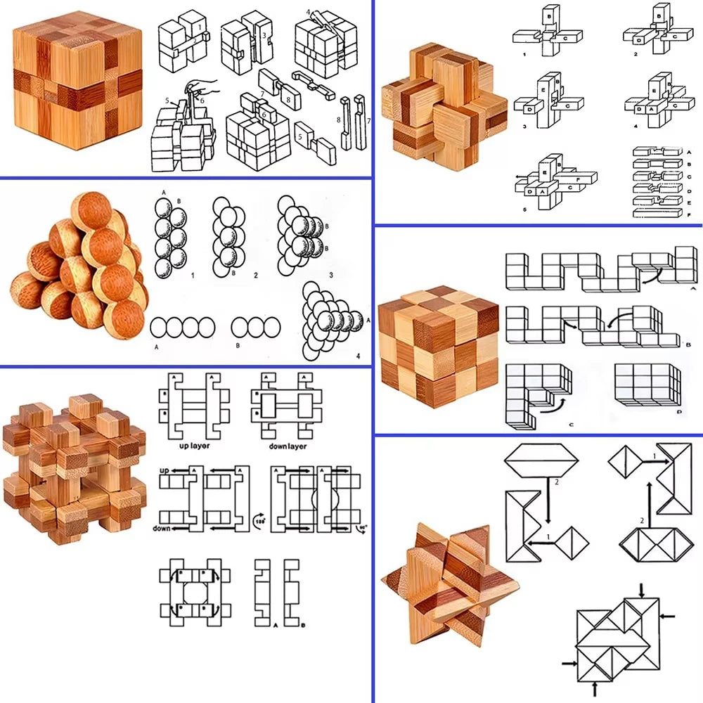 Wooden Kong Ming Lock Lu Ban Lock IQ Brain Teaser Educational Toy for Kids Children Montessori 3D Puzzles Game Unlock Toys Adult