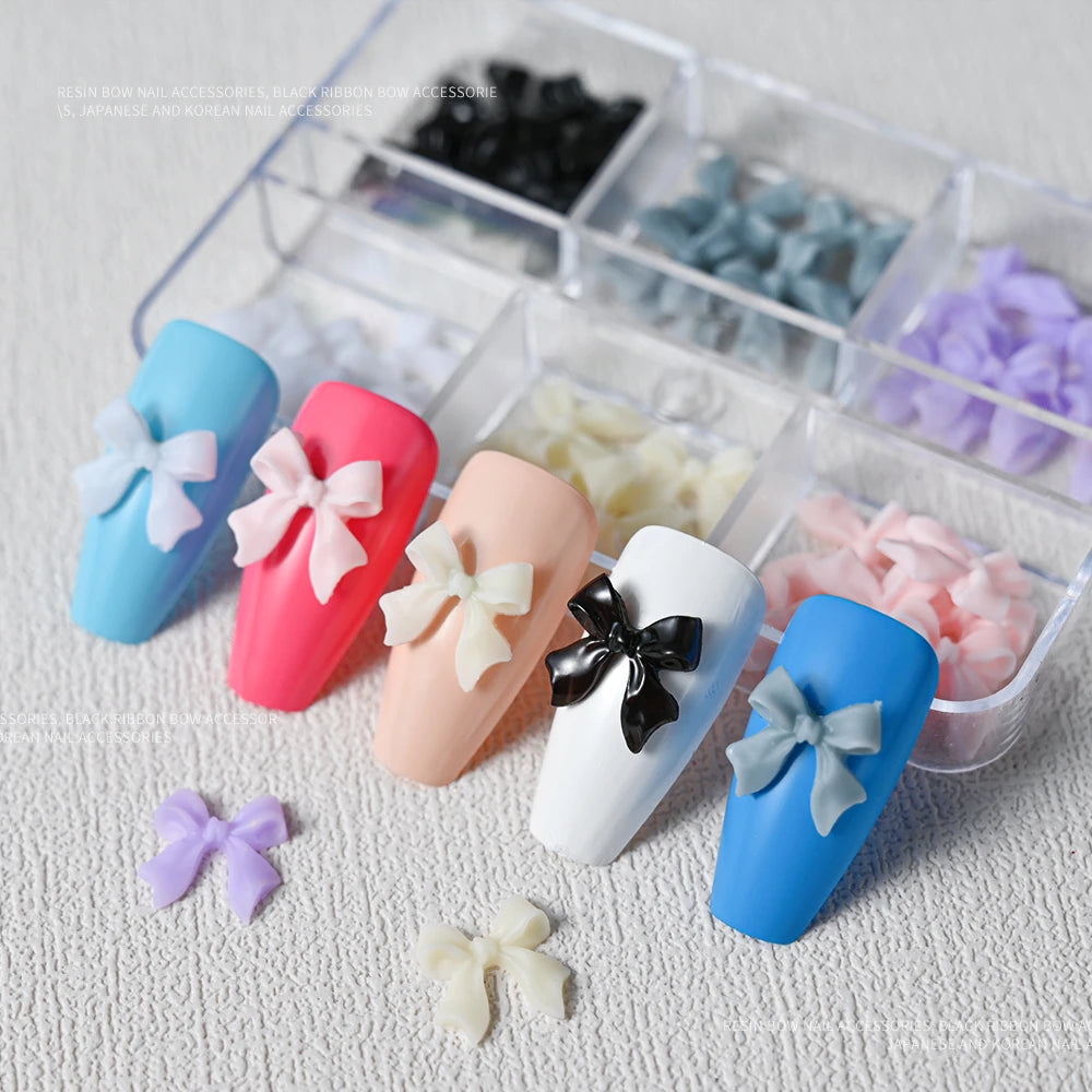 30pcs Mixed Resin Bowknot Bow Nail Art Charms Pink/White/Black 3D Nail Decoration Studs Jewelry For Acrylic Nails Valentine Tips