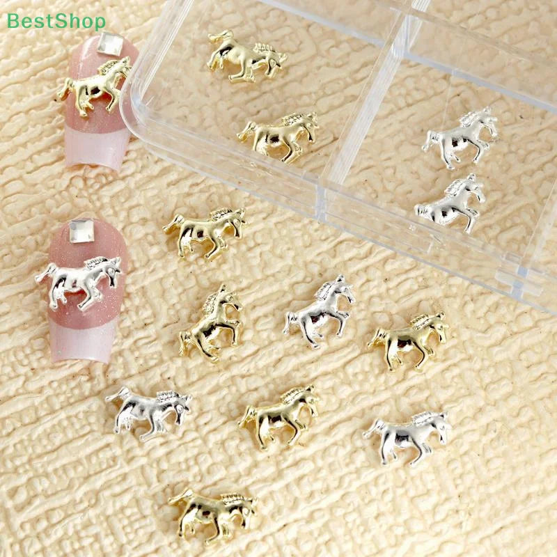 ♥3D Horse Nail Art Charms Gold Silver Animal Shaped Nail Decorations,DIY Manicure Accessories for Fashion Nail Design