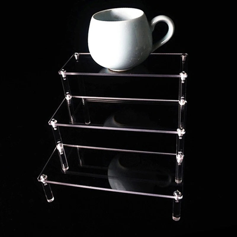 1-5 Tier Acrylic Display Risers Clear Shelf Doll Clay Figurine Display Stand for Desserts Perfume Organizer Showcase W-10
