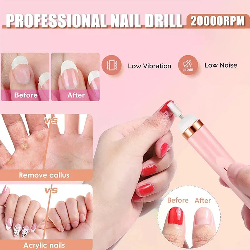 5 in 1 Professional Electric Nail Manicure Set with Light - Multi-Function Nail Drill Machine Kit for Salon & Home DIY Manicure