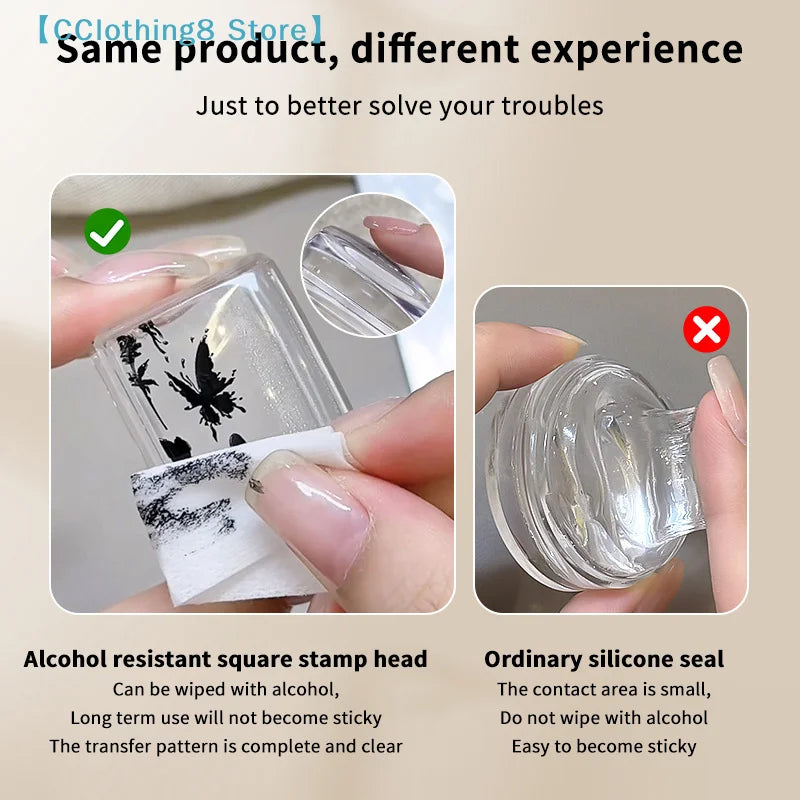 Transparent Rectangle Nail Art Stamper With Scraper Silicone Head Transfer Tool Fast Clear Jelly Stamping Manicure【AliS8】
