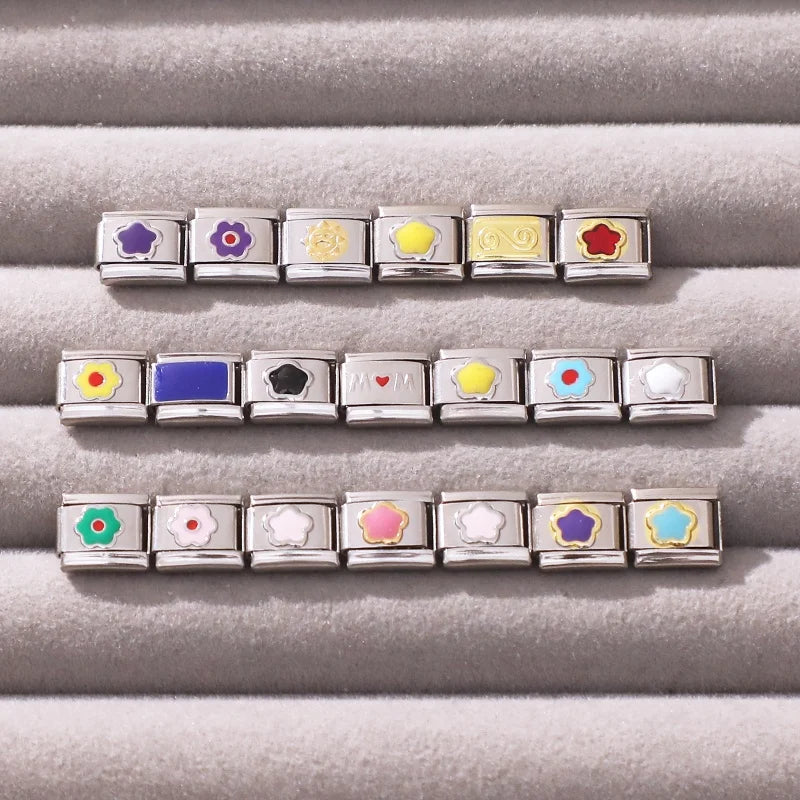 New Fashion Colorful Star Shell Bow Moon Cherry Italian Charm Links Fit 9MM Stainless Steel Bracelet Jewelry DIY Making Gift