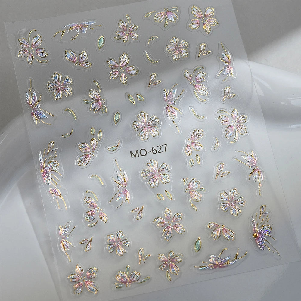 2pcs Dried Flowers Spring Summer 3D Nail Art Stickers Colorful Flowers Leaves Nail Decals DIY Manicure Nail Supplies Decorations
