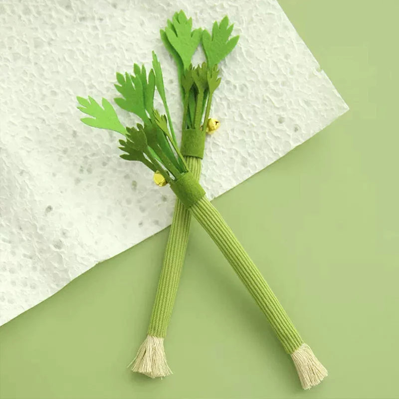 Simulation Celery Cat Chew Toys with Sound Bell, Cat Teeth Cleaning Toy Interactive Self Playing Catnip Molar Stick Pet Supplies