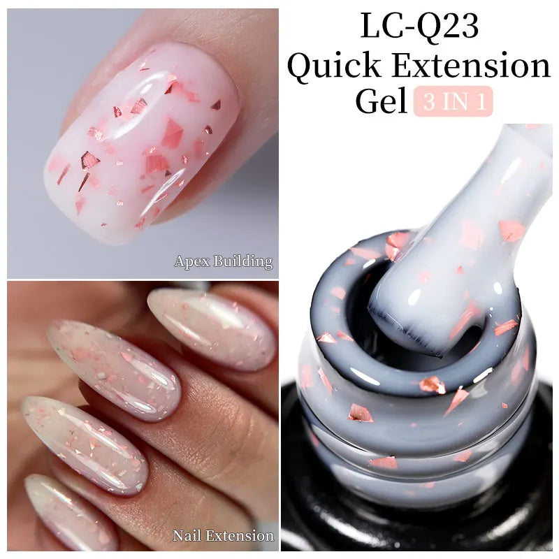 LILYCUTE Milky White Gold Sequins Quick Extension Rubber Base Gel Nail Polish Glitter Extend Construct Hard Gel Nail Art Varnish