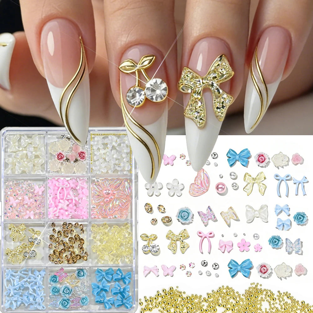 72Pcs 3D Crystal Jelly Soft Spotted Flower Nail Charms Transparent Leopard Lily Hibiscus Hawaiian Floral Nail Decor Nail Supplie