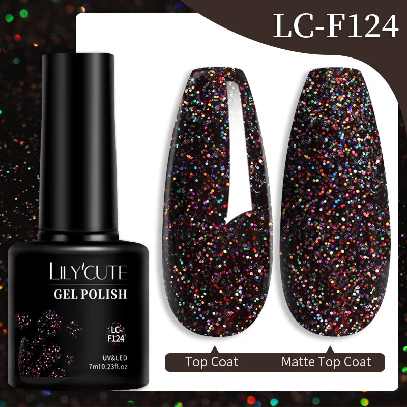 LILYCUTE 7ml Glitter Auroras Gel Nail Polish Summer Gold Colorful Sequins Manicure Semi Permanent Soak Off Nail Art Gel Varnish