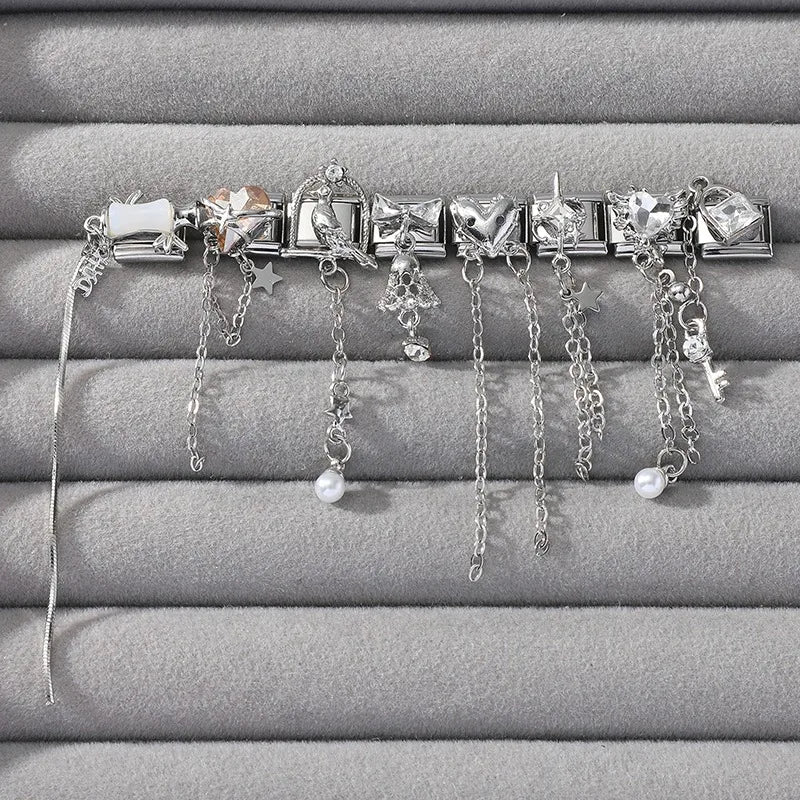 2026 Wholesale Love Heart Lock Bright Zircon Long Pendant Italian Charm Links Fit 9mm Stainless Steel Bracelet DIY Making Gifts