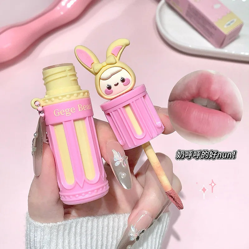 Gege Bear Cartoon Velvet Mist Long Lasting Lip Mud Smooth Matte High Pigment Natural Gentle Lip Gloss Lipstick Gift