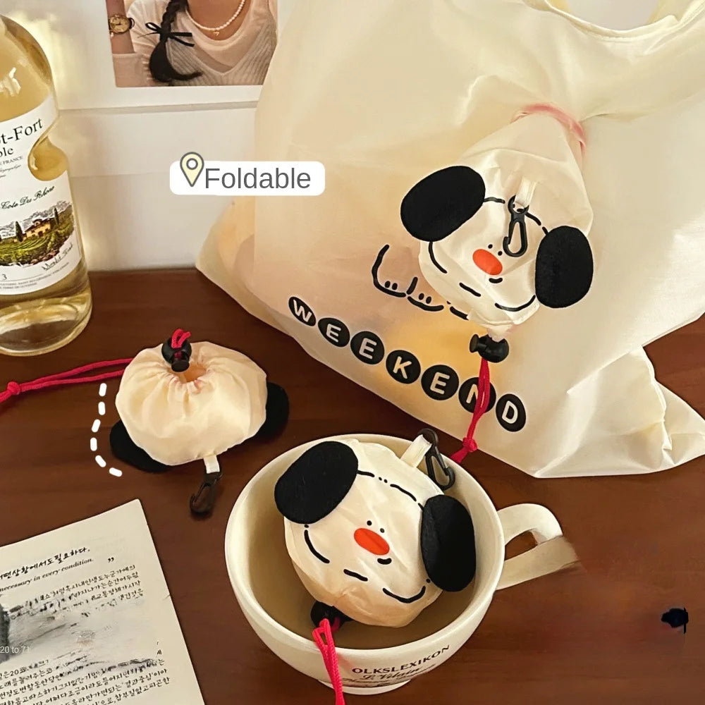 Cartoon Dog Shopping Bag Foldable Portable Large Capacity Eco-friendly Bag Durable for Grocery Shopping Handheld