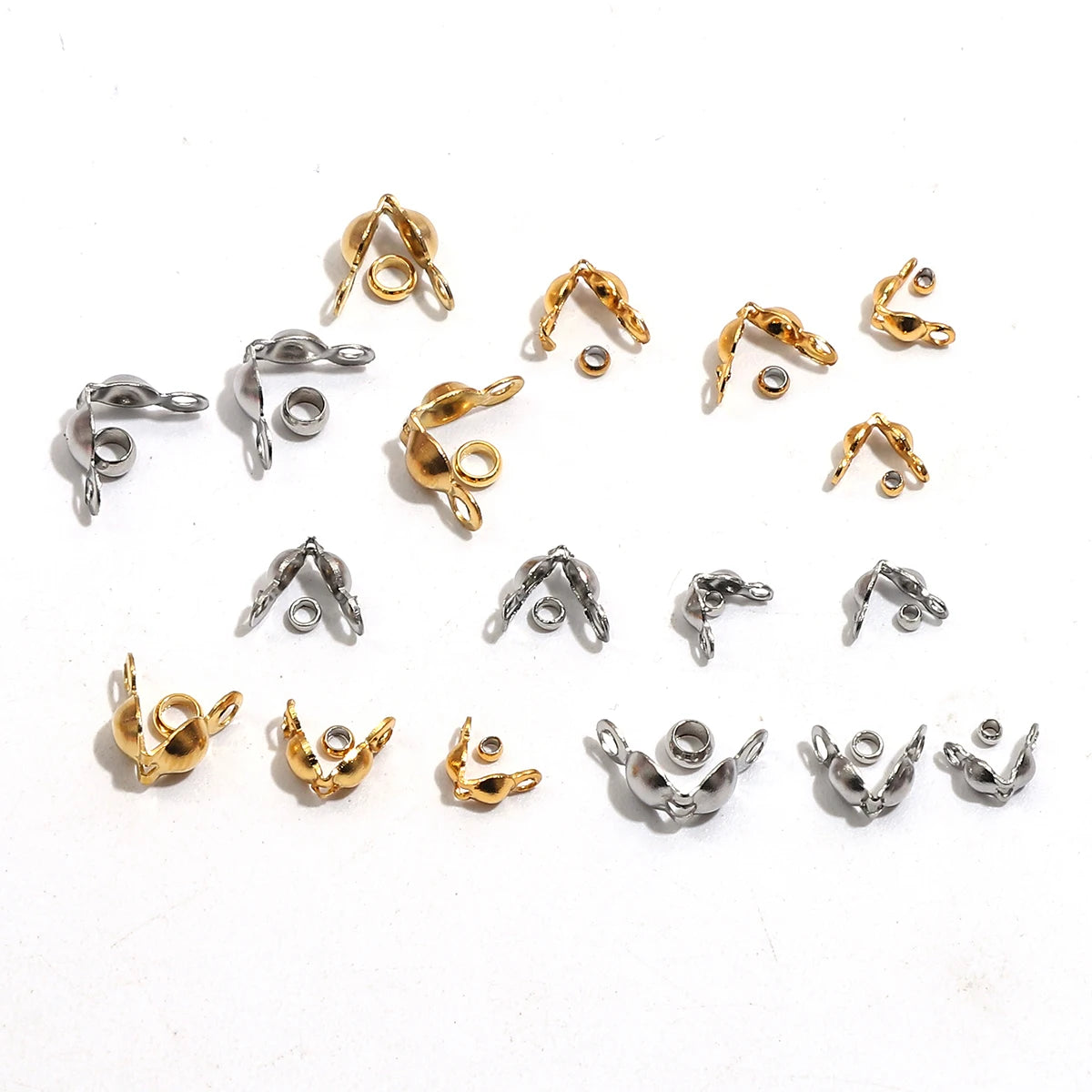100pcs/lot Stainless Steel Gold Plated Connector Clasp Crimp End Beads For Bracelet Necklace Chains DIY Jewelry Making Supplies
