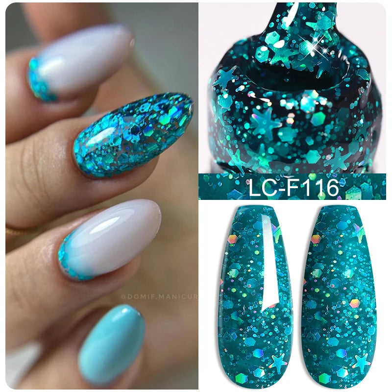 LILYCUTE Milky White Gold Sequins Quick Extension Rubber Base Gel Nail Polish Glitter Extend Construct Hard Gel Nail Art Varnish