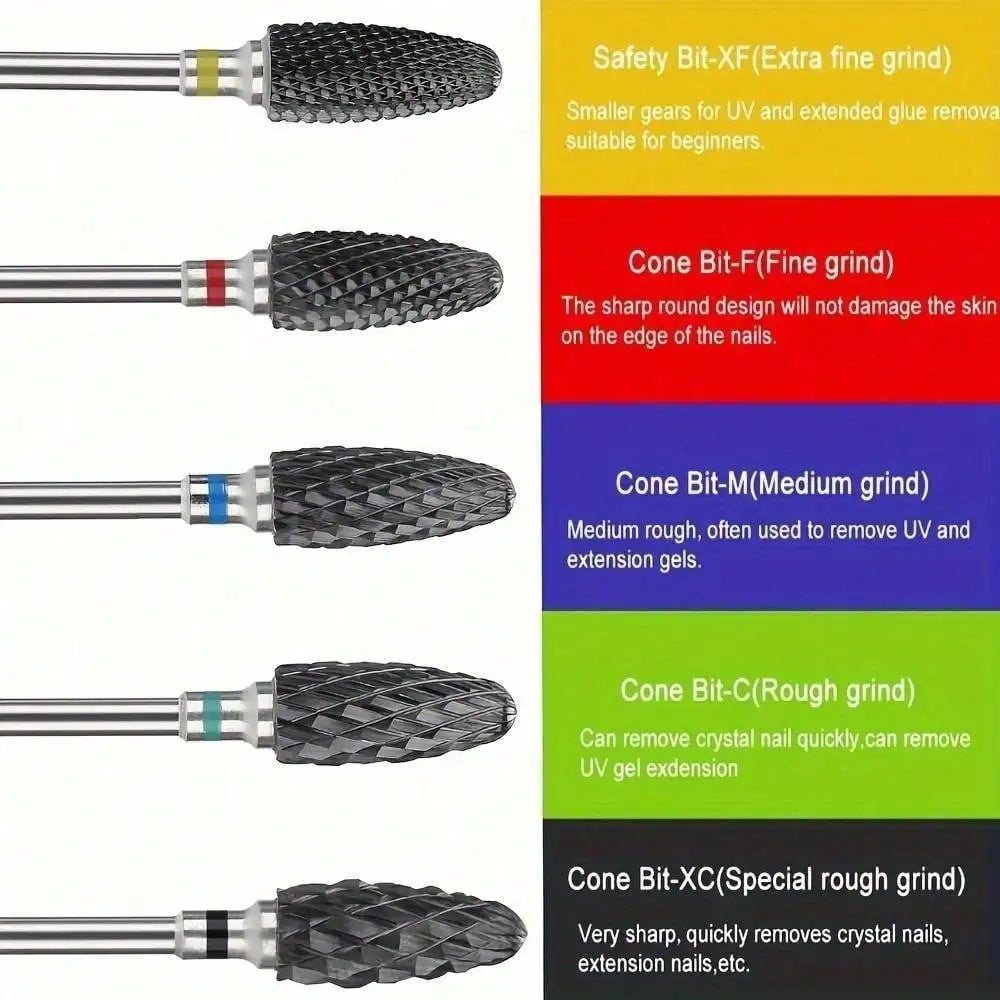 1or5pcs Black Ceramic Nail Drill Bits 3/32'' Safe & Professional Nail Cleaning Polishing Head For Callus & Dead Skin Removal