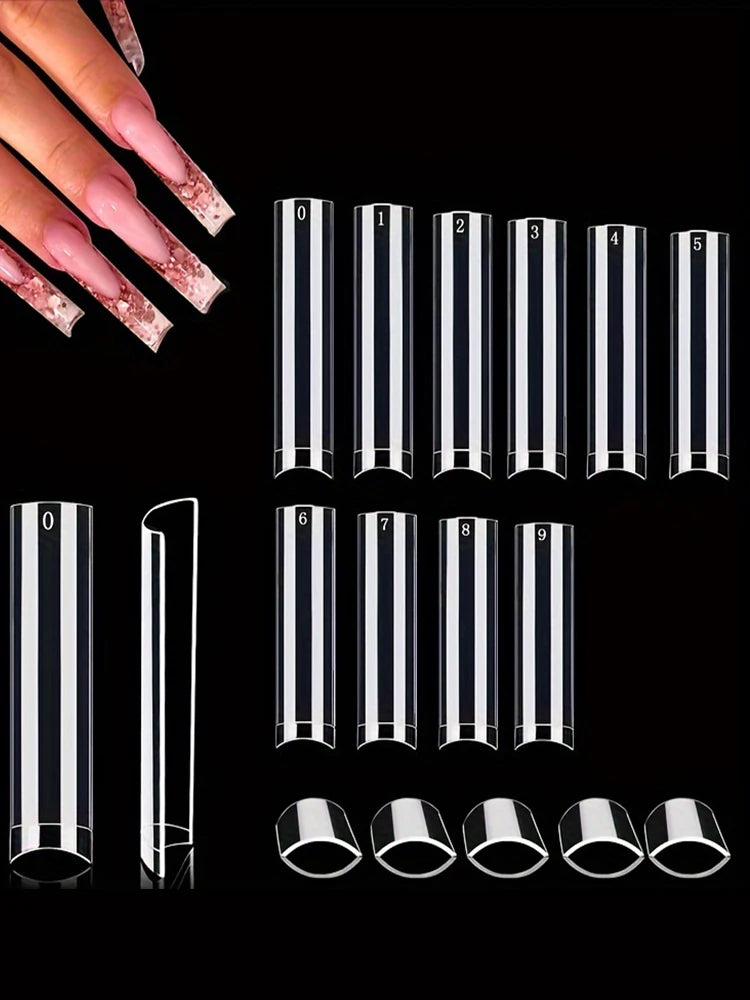 No C Curve Square Nail Tips-No C Curve Long Nail Tips-502Pcs No C Curve XXL Square Straight False Nail Tips Half Cover Clear Natural