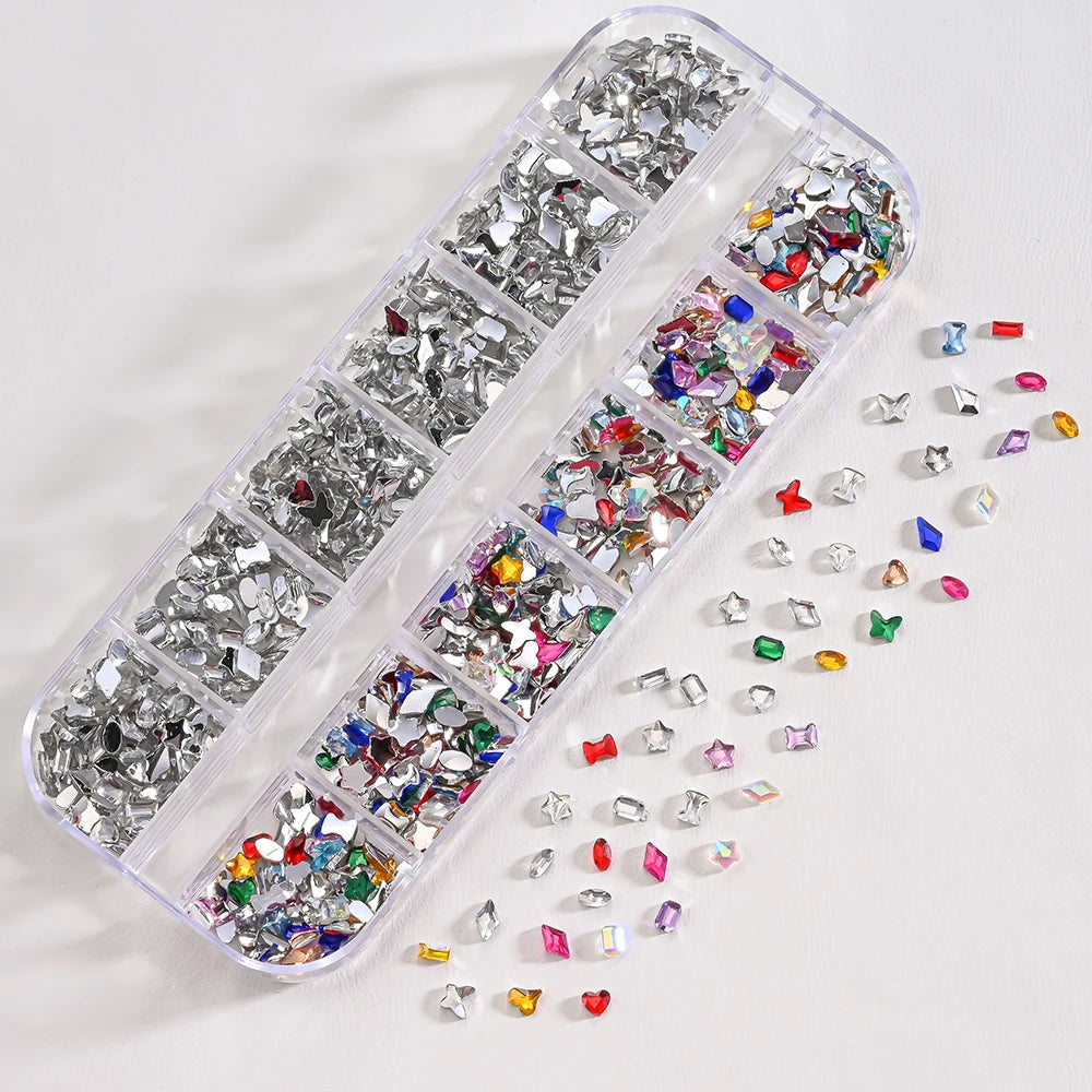 12Grids 3D Acrylic Flowers Nail Charms(with Steel Beads) Colorful Five-petal Flower Nail Art Decorations DIY Manicure Supplies &