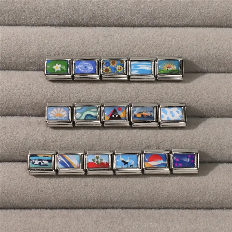 Wholesale 2026  Men Women Fashion Vintage Sports Car Pattern Italian Charms Fit 9mm Stainless Steel Bracelet DIY Jewelry Gifts