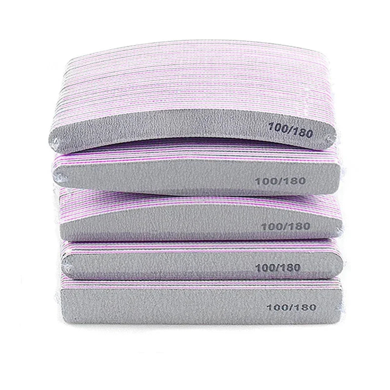 1-10Pcs Nail File Buffer 100/180 Grit Half Moon Nail Files Double Side Sandpaper Sanding Grinding Gel Nail Polish Manicure Tool