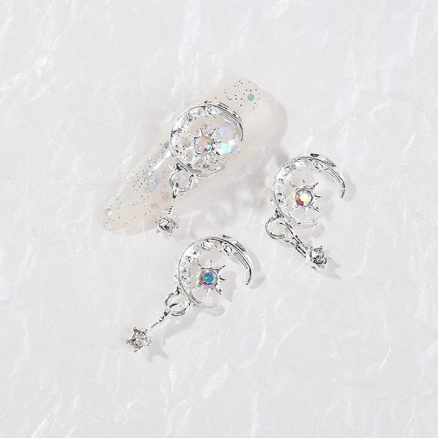 10Pcs New Moon Star Pendant Nail Art Charm 3D Metal Shiny Love Zircon Moon Tassels Nail Pendant DIY Nail Diamond Accessories
