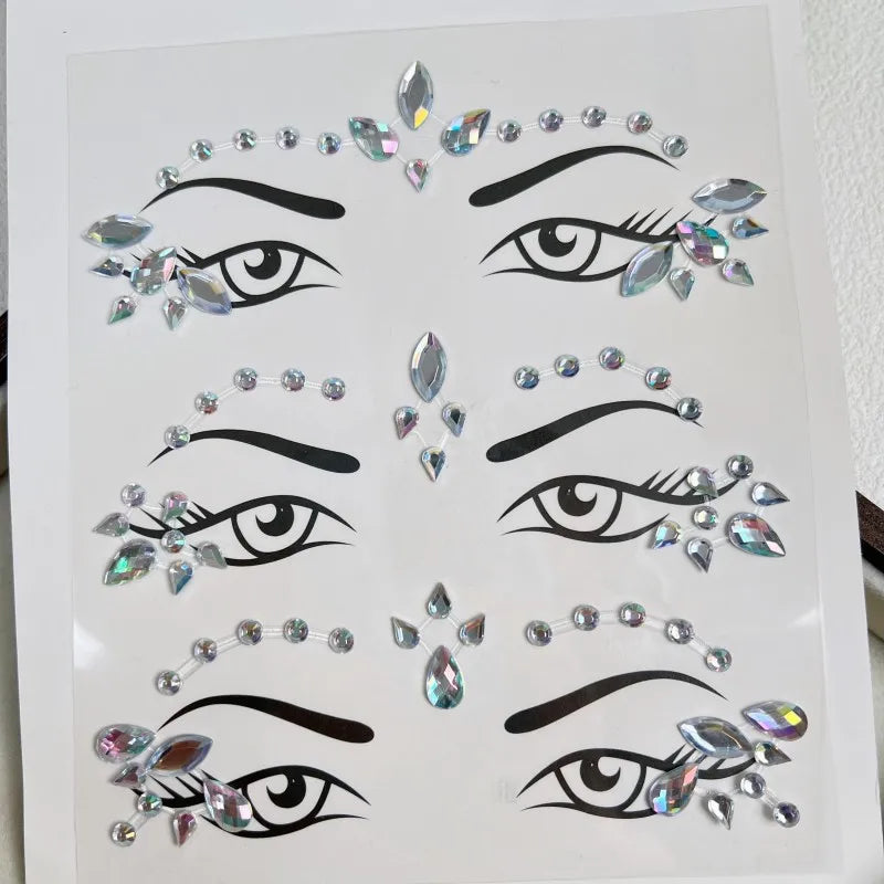 3D Rhinestone Bright Face Stickers Women Glitter Diamond Temporary Stickers DIY Party Jewels Diamonds Decoration Decals