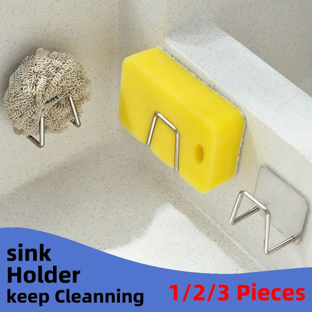 Kitchen Sponges Holder Self Adhesive Sink Sponges Drain Drying Rack Stainless Steel Holder Sink Organizer Kitchen Accessories