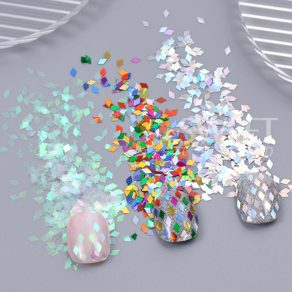 3pcs Rhombic Nail Glitter Flakes Laser Silvery Diamond Shape Sequins For Nails AB Colorful Chunky Sparkly DIY Manicure Accessory