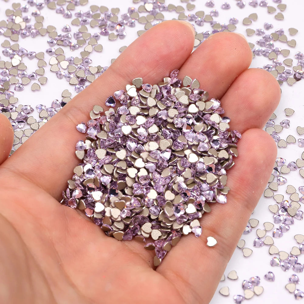 3*3mm Glass Flat Bottom Nail Drill Rhinestones Heart Shape Series Glitter Flatback Crystal For DIY Nail Art Drill Decoration