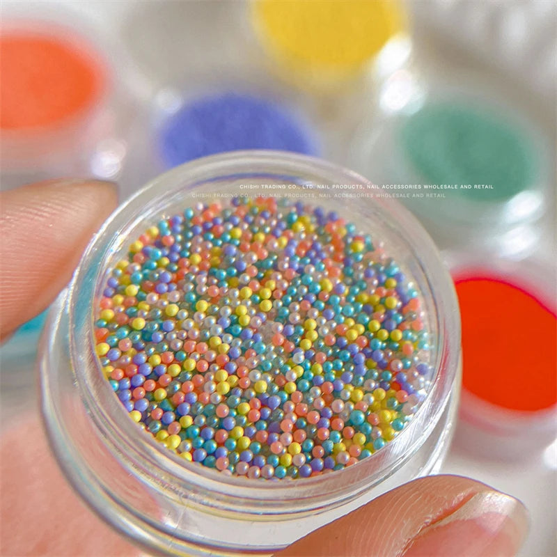 Macaron Bubble Beads Nail Rhinestones 9 Colors Kawaii 3D Resin Round Candy Mini Caviar Beads Nails Charms Manicure Decorations