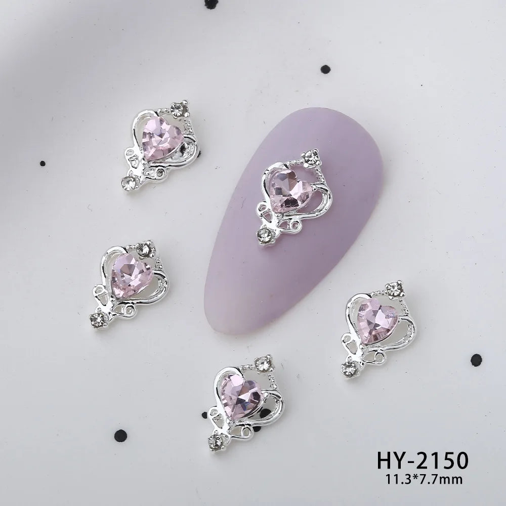 10Pcs Pink Alloy Collection Nail Art Charm 3D Shiny Diamond Crystal Gem Sliver Metal Nail Ornament DIY Exquisite Nail Decoration