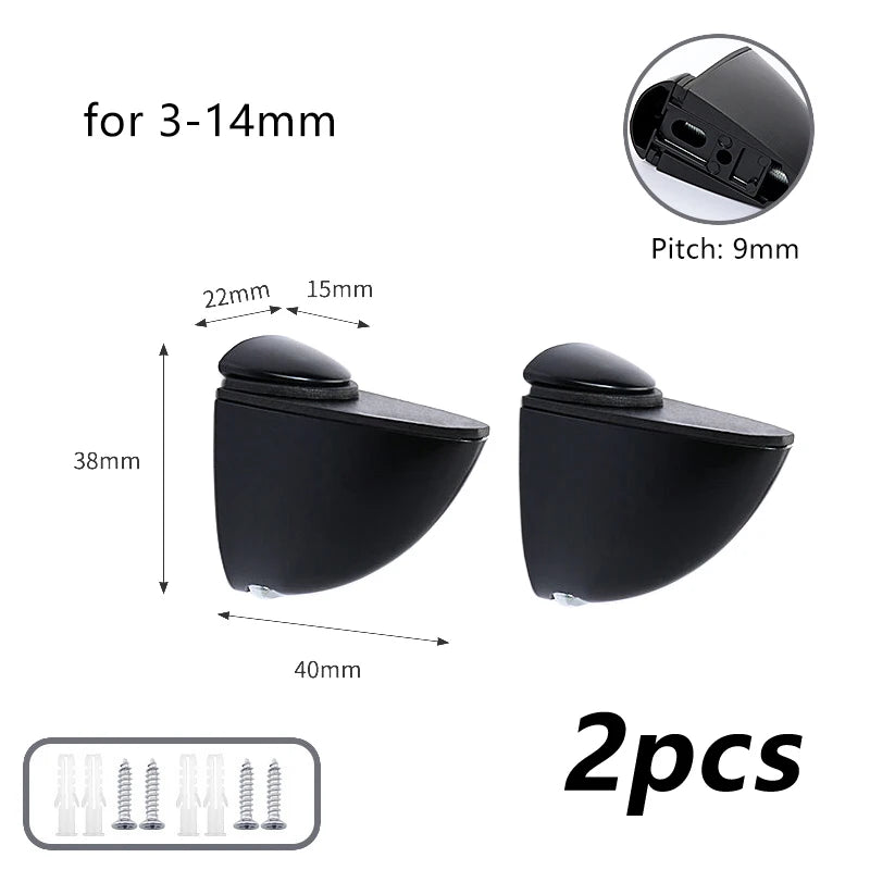 2Pcs Adjustable Metal Glass Shelf Clamps Wood/Glass Partition Brackets Wall Mount Anti-Slip Floating Clip Support for Shelves