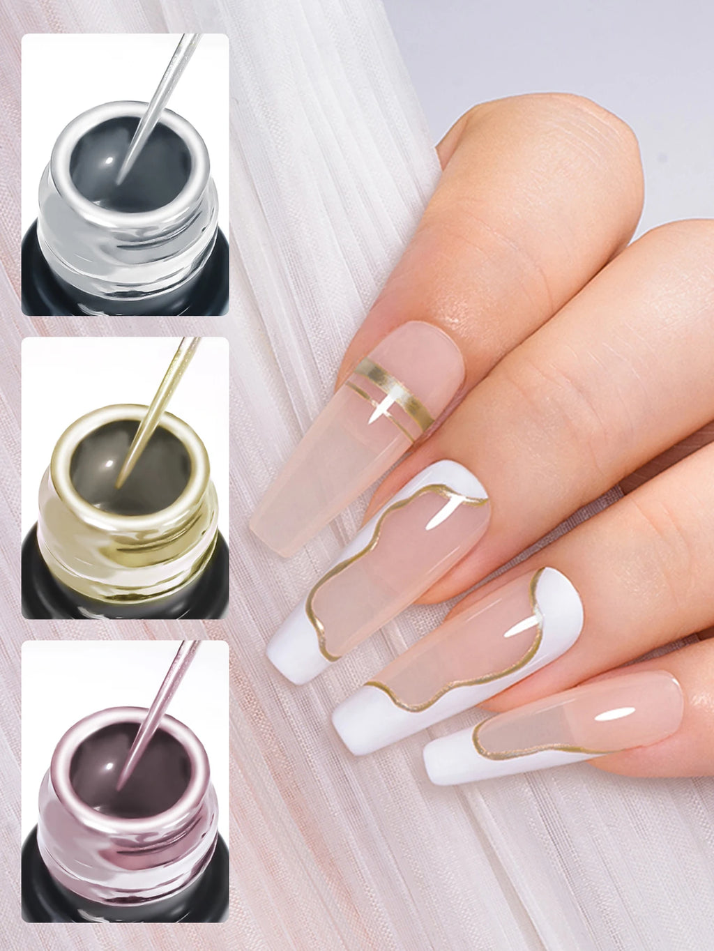 FOUT LILY 10ml Metallic Painting Liner Gel Nail Polish, Super Bright Mirror Pull Line Graffiti Painting Stripe Gel Nail Varnish