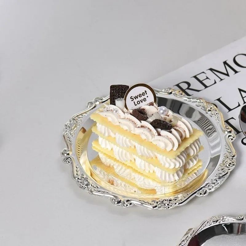 Retro Luxury Silver Trays Plates Cake Dessert Tray High Tea Snack Fruit Dish Jewelry Storage Tabletop Decor Home Hotel Supplies