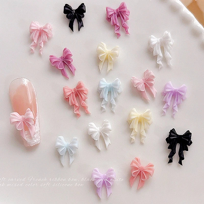 30Pcs Soft Acrylic Ribbon Bow Tie Nail Art Charms Accessories For Manicure Decor Sweet Girl Nails Decoration Supplies Material