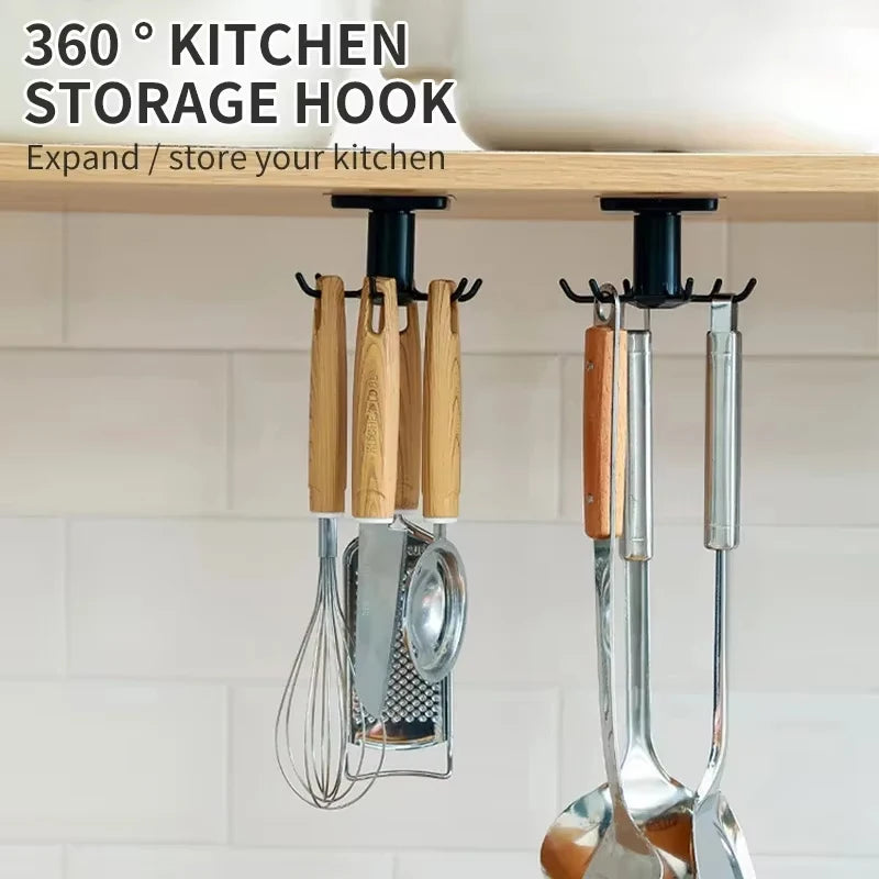 360 Degrees Rotated Kitchen Hook, 6-claw Rotating Hook, Wall Mounted, Kitchenware, Spoon Storage Rack, Clothes Ties Hanging Rack