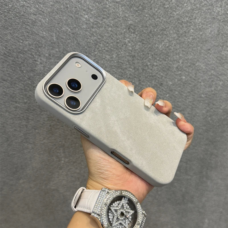 Magnetic Flannel Fabric for Magsafe Phone Case For iPhone 18Pro Max 17 16 15 Pro 13 14 Wireless Charging Alloy Lens Bumper Cover
