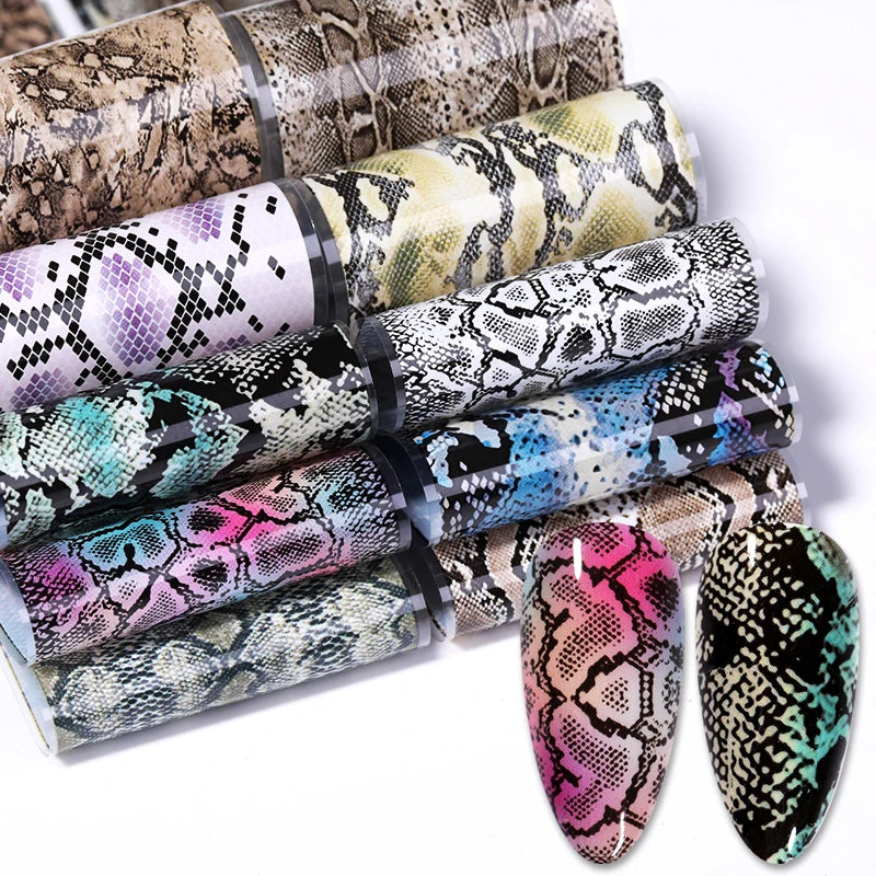 10pcs/Bag or 10 Rolls/Box Snake Skin Nail Transfer Foils Animal Print Nail Art Stickers Set Winter DIY Manicure Decals Decoratio