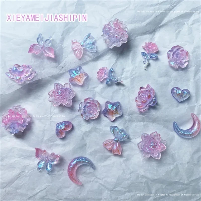 50pcs Purple Mixed 3D Moon Cloud Star Nail Charms Bulk Kawaii Lumionus Mini Ice Cloud Nail Art Decorat Accessories DIY Supplies