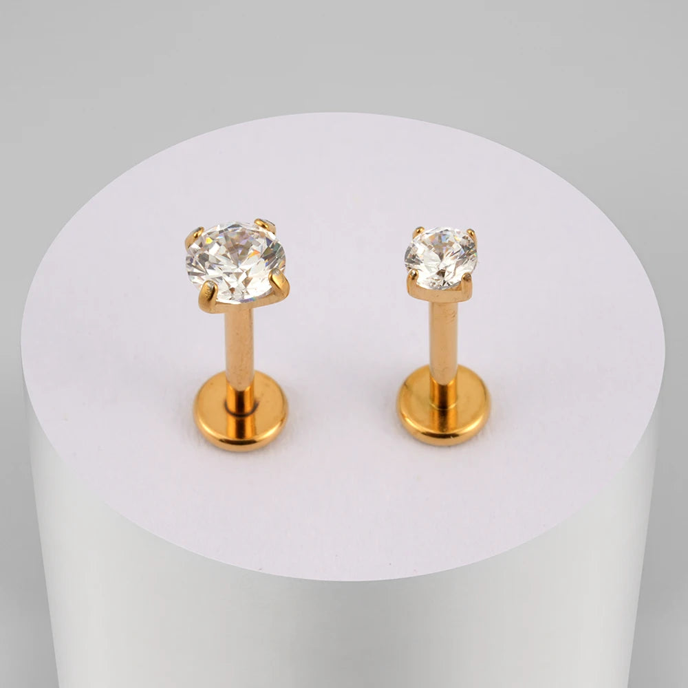 Right Grand ASTM F136 Titanium CZ Gem Internally Threaded Labret Monroe Lip Ring Tragus Nail Helix Earring Stud 16G 6/8/10mm Bar