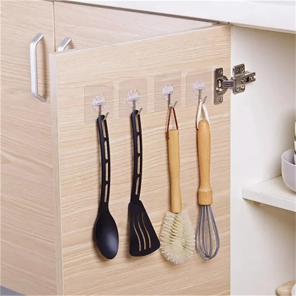 10/20/30Pcs Heavy‑Duty Self‑Adhesive Wall Hooks Punch‑Free No‑Drill Sticky Hooks Waterproof Oilproof Damage‑Free Hanger Storage
