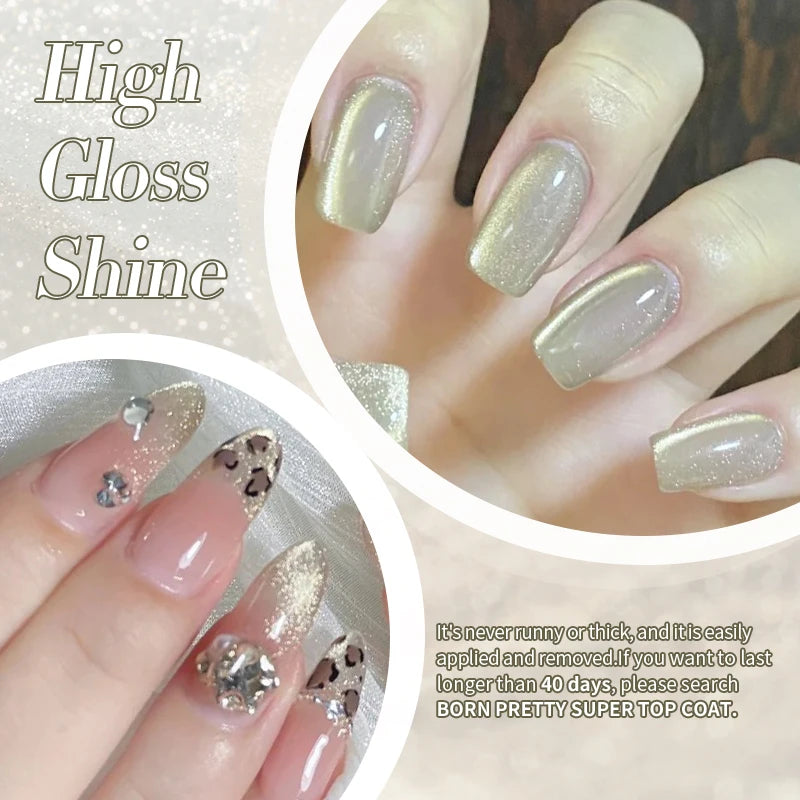BORN PRETTY 10ml Gold Color Cat Magnetic Gel Sparkling Ultra Shine Soak Off Manicure UV Gel Nail Art Varnish Summer Gel Nails